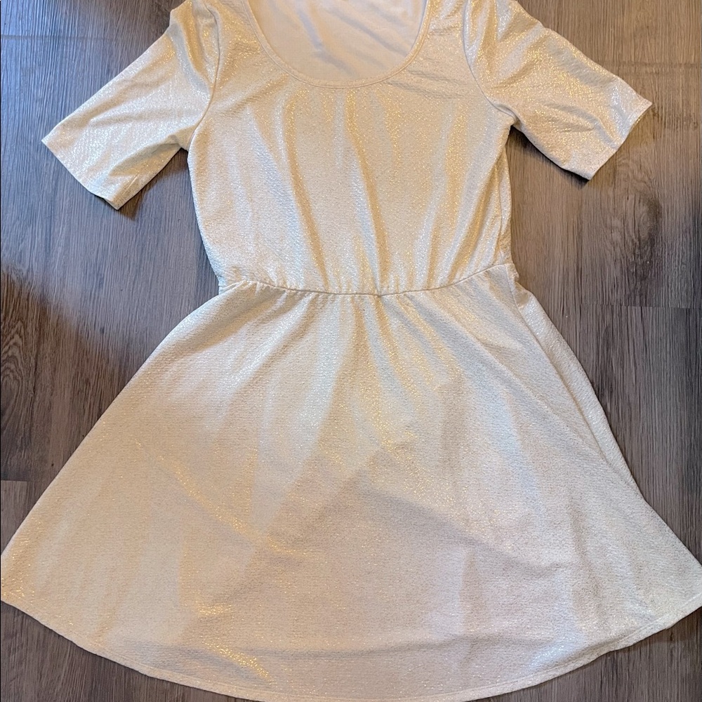 Cream with gold glitter mini dress. Missing Belt